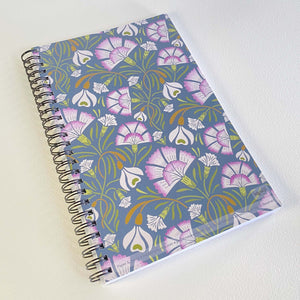 Carnation & Snowdrop Soft Cover Notebook is 5.5 x 8.5 inches and 80 College Ruled Pages.