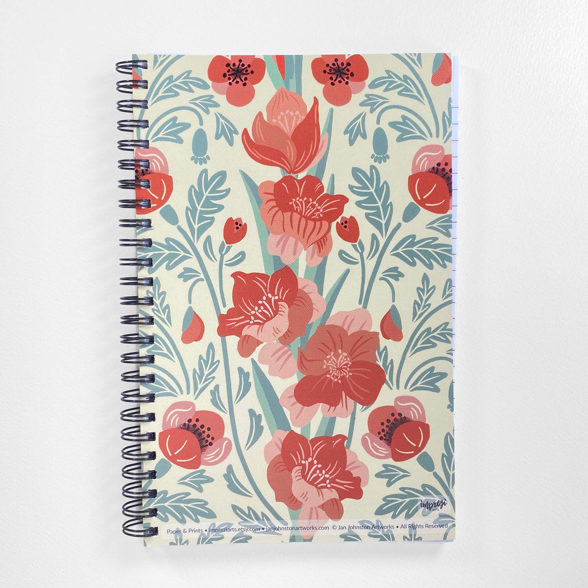 Gladiolas and Poppy Soft Cover Notebook is 5.5 x 8.5 inches and 80 College Ruled Pages