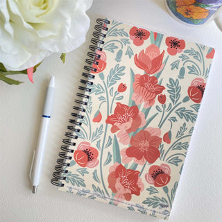 Gladiolas and Poppy Soft Cover Notebook is 5.5 x 8.5 inches and 80 College Ruled Pages