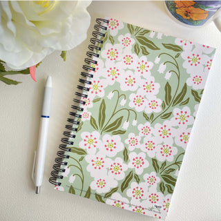 Hawthorne & Lily of the Valley Soft Cover Notebook is 5.5 x 8.5 inches and 80 College Ruled Pages