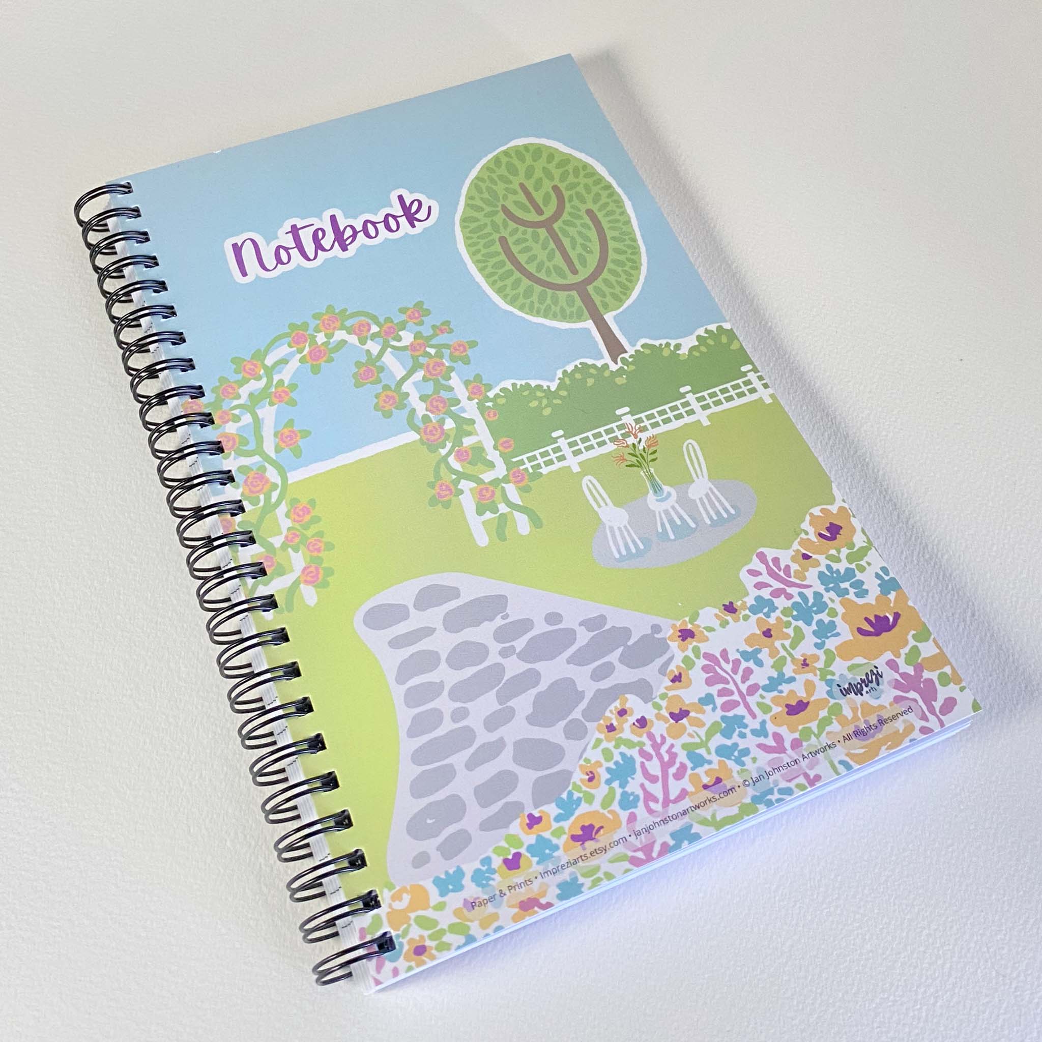 Mary's Garden Soft Cover Notebook is 5.5 x 8.5 inches and 80 College Ruled Pages.