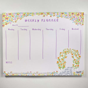 Weekly planner in our Mary's Garden Flowers Design. 11 x8.5 inches and 50 sheets of tear off pages and matching 2025 Calendar.