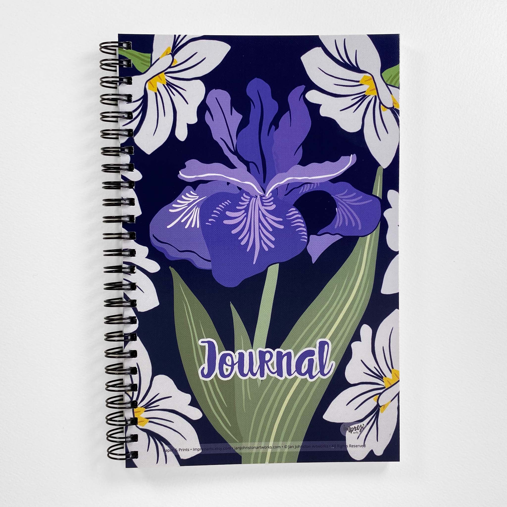 Iris & Primrose Soft Cover Notebook is 5.5 x 8.5 inches and 80 College Ruled Pages.