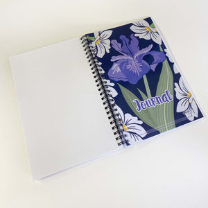 Iris & Primrose Soft Cover Notebook is 5.5 x 8.5 inches and 80 College Ruled Pages.