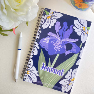 Iris & Primrose Soft Cover Notebook is 5.5 x 8.5 inches and 80 College Ruled Pages.