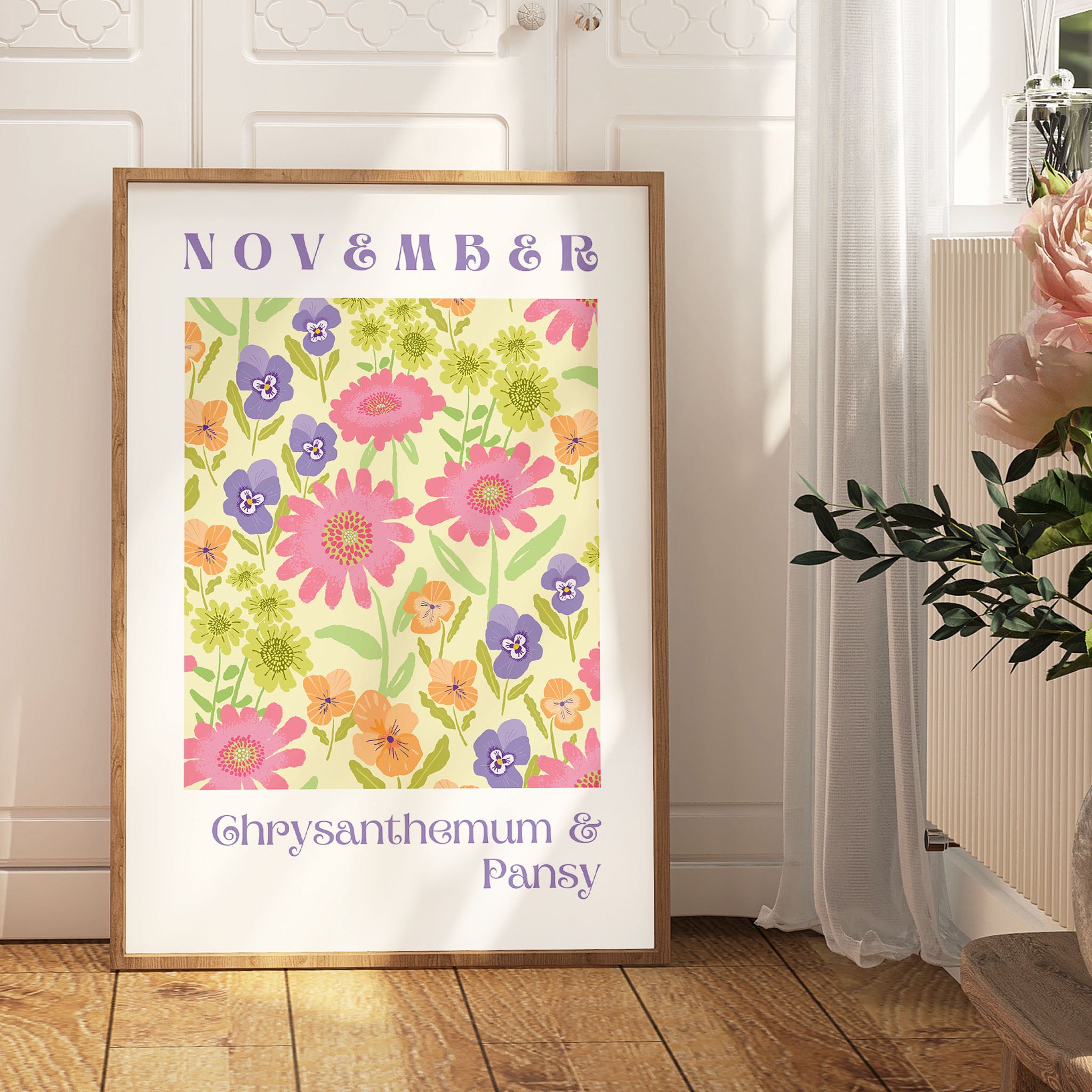 November Flowers of the Month Print - Frame not Included