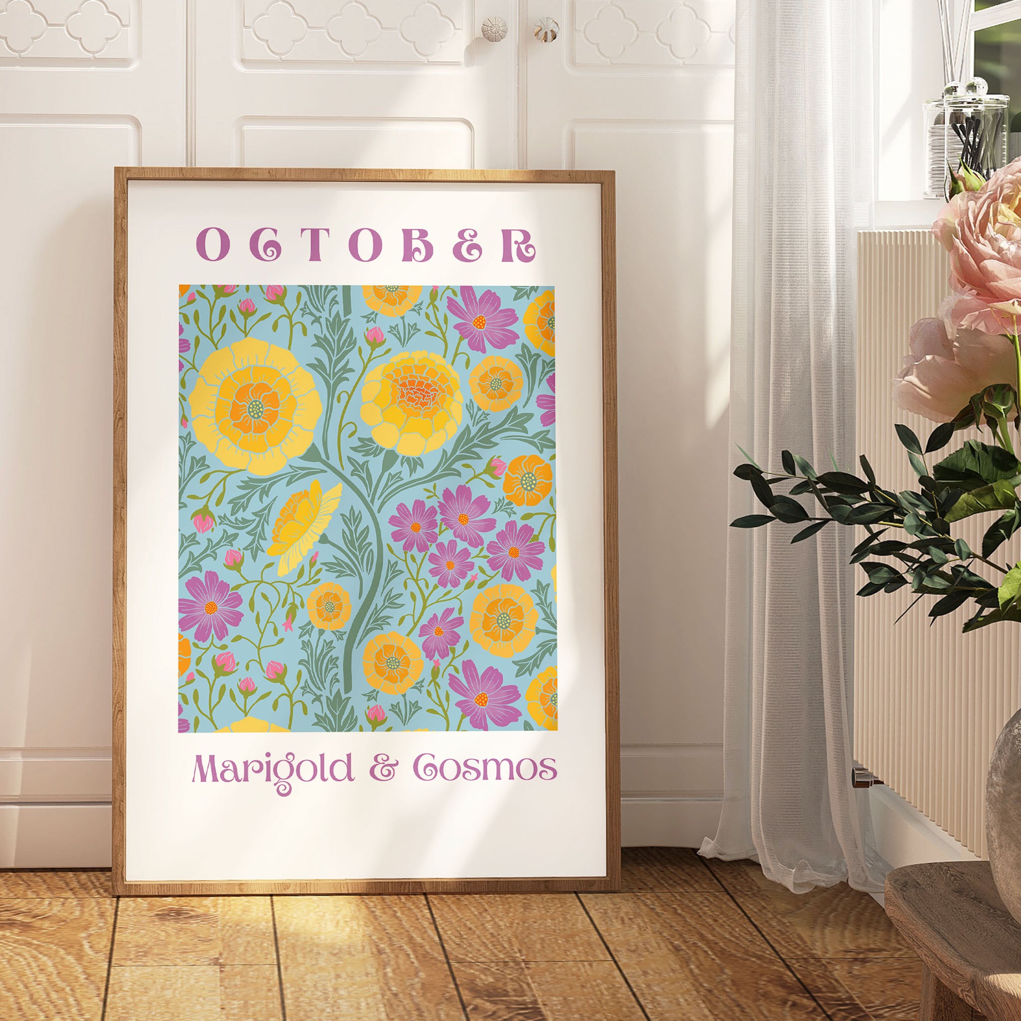 October Flowers of the Month Print - Frame not Included