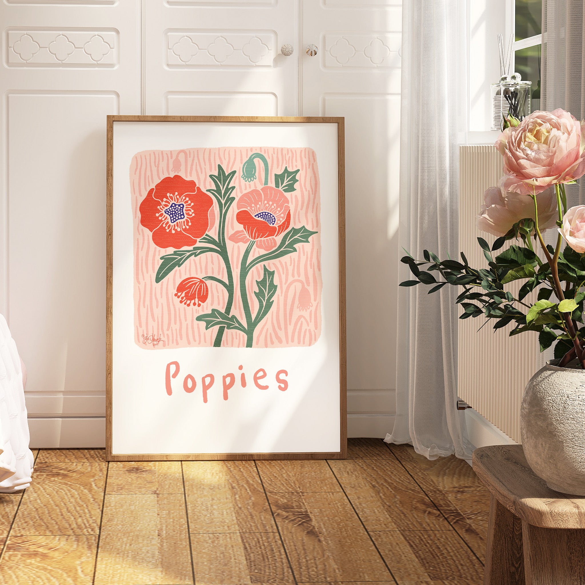 Pretty Poppies Framed Example - All art is unframed