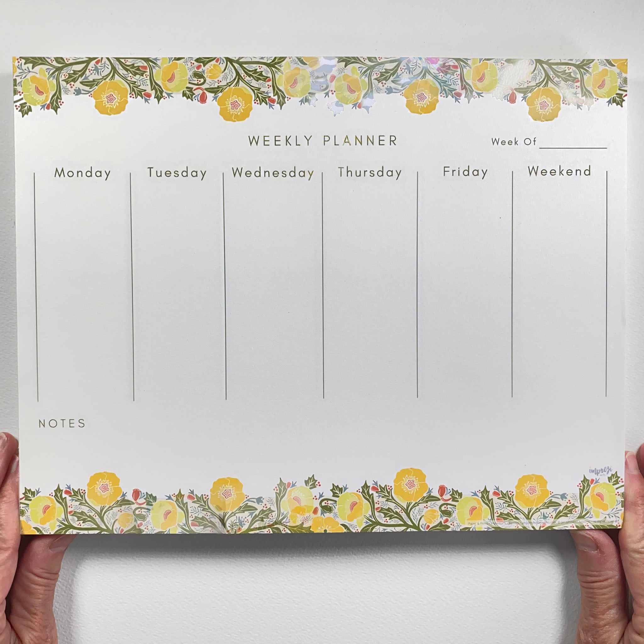 Weekly planner in our Yellow Poppy Flower Design. 11 x8.5 inches and 50 sheets of tear off pages.