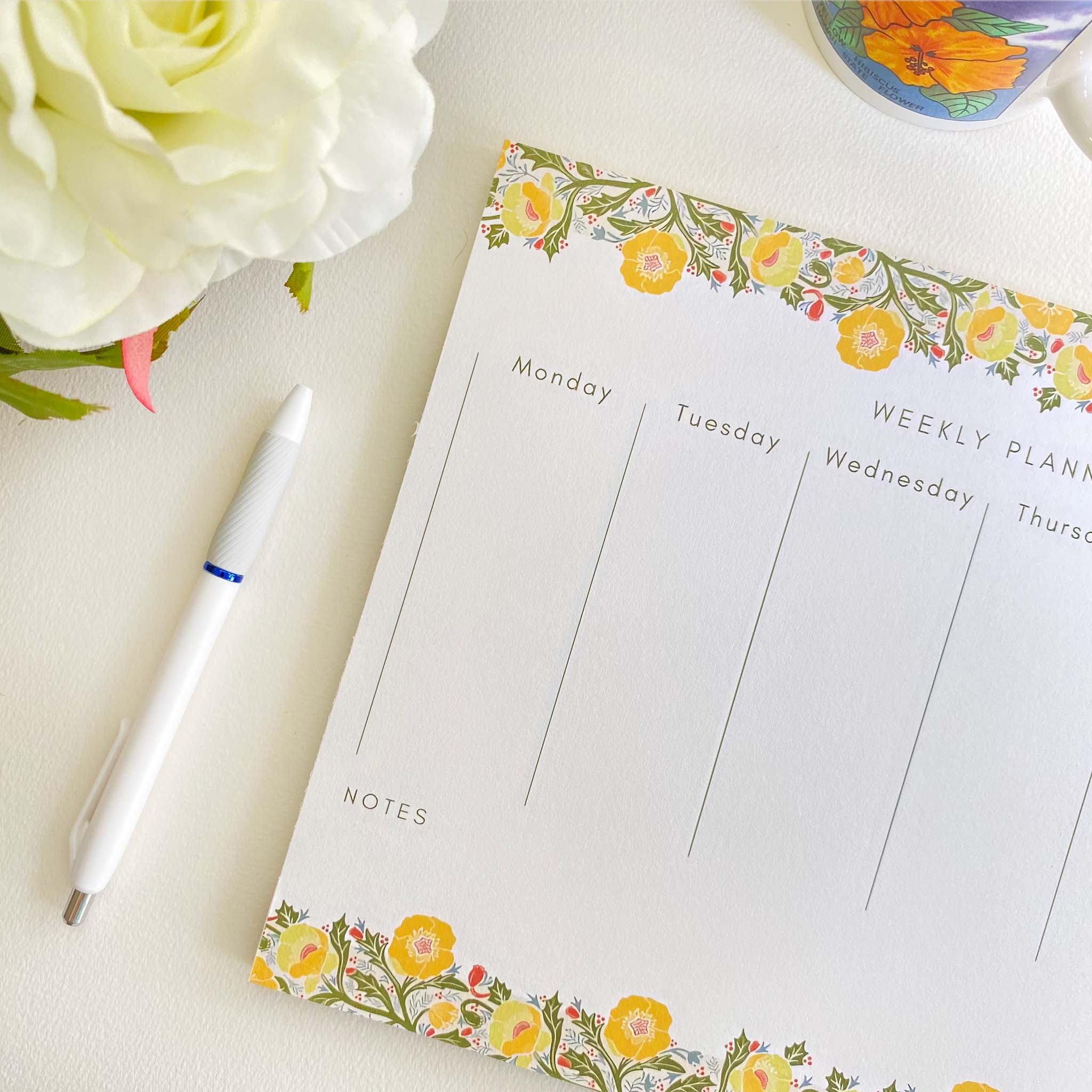 Weekly planner in our Yellow Poppy Flower Design. 11 x8.5 inches and 50 sheets of tear off pages.