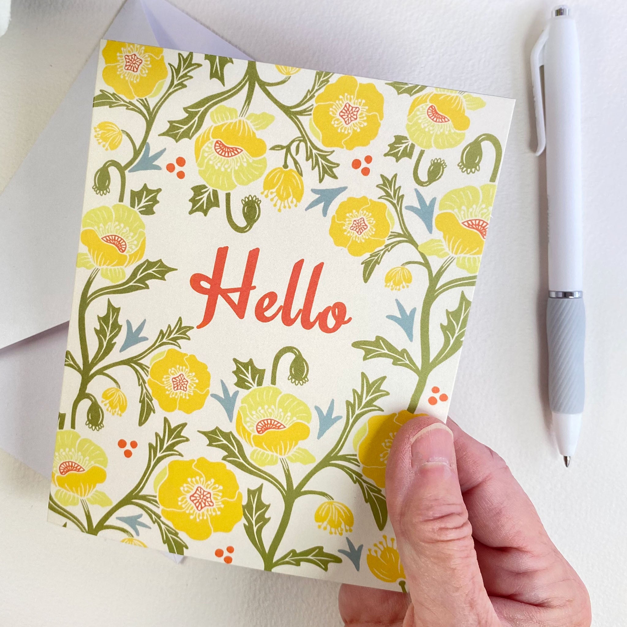 Yellow Poppy Folded Note Cards 10 to a pack, 4.25 x 5.5 opens to 8.5 x 5.5 inches