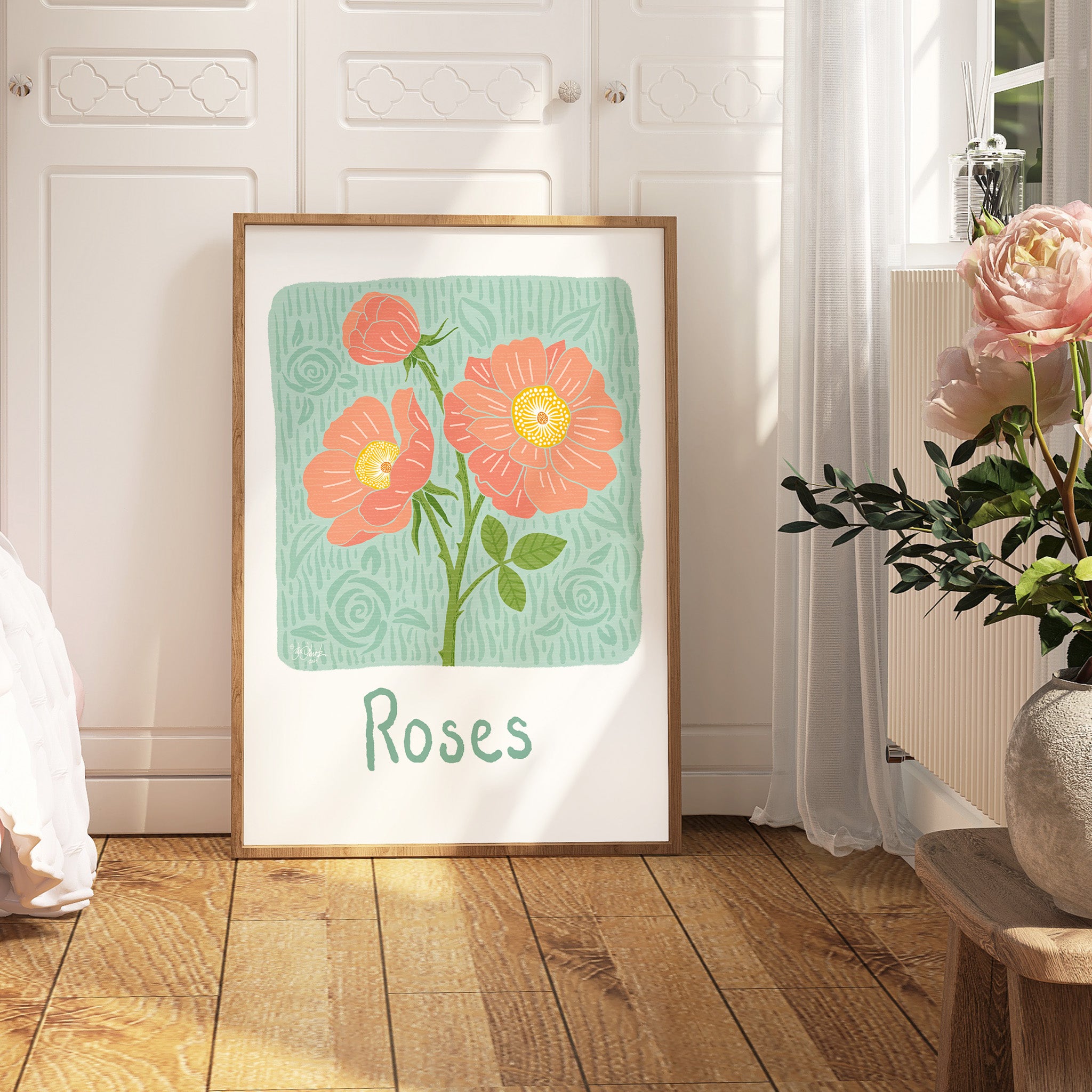 Rising Roses Print Framed Example - All art is unframed