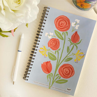 Roses & Honeysuckle Soft Cover Notebook is 5.5 x 8.5 inches and 80 College Ruled Pages.