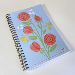 Roses & Honeysuckle Soft Cover Notebook is 5.5 x 8.5 inches and 80 College Ruled Pages.