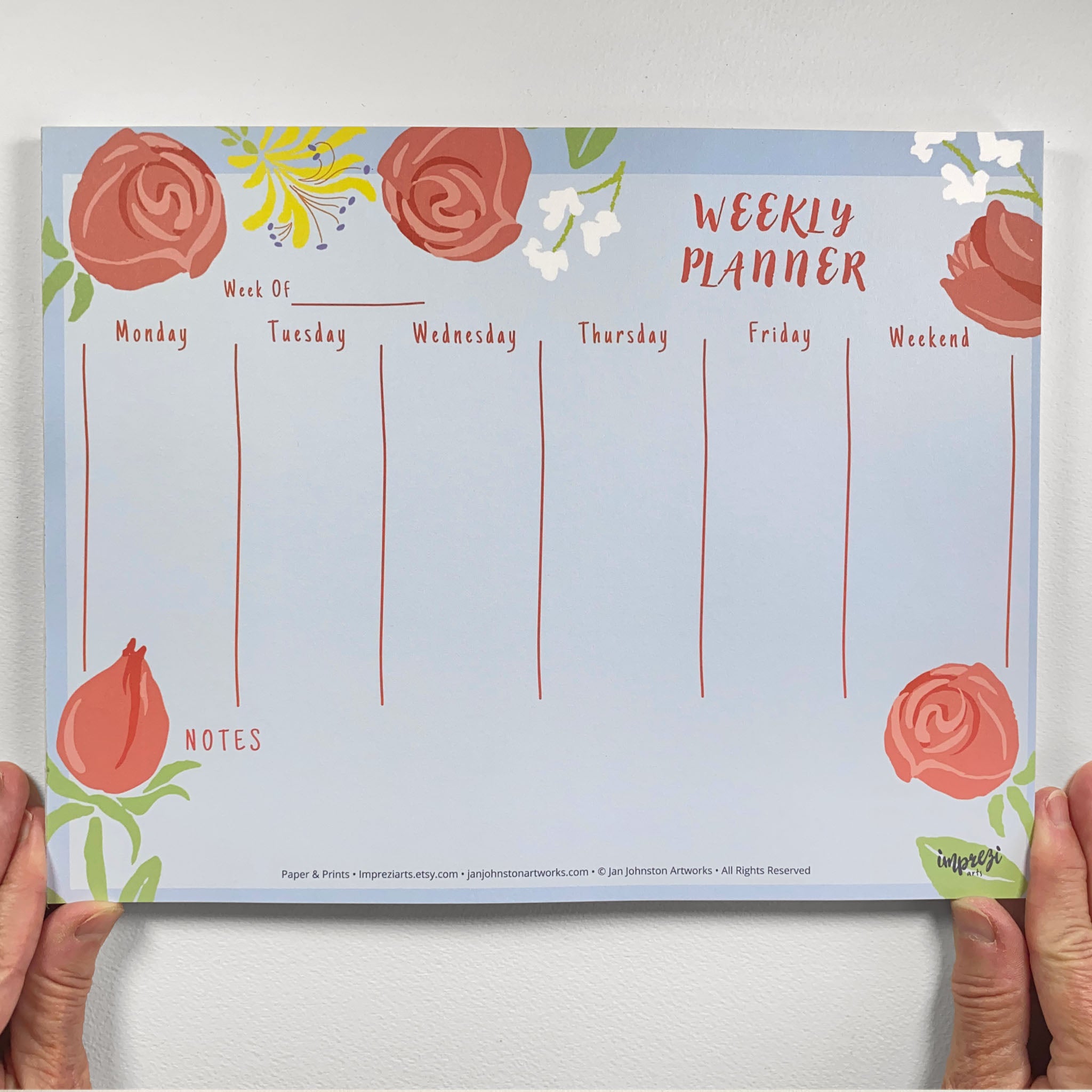 Weekly planner in our Roses & Honeysuckle Flower Design. 11 x8.5 inches and 50 sheets of tear off pages.