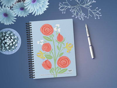 Roses & Honeysuckle Soft Cover Notebook is 5.5 x 8.5 inches and 80 College Ruled Pages.