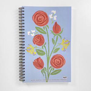 Roses & Honeysuckle Soft Cover Notebook is 5.5 x 8.5 inches and 80 College Ruled Pages.