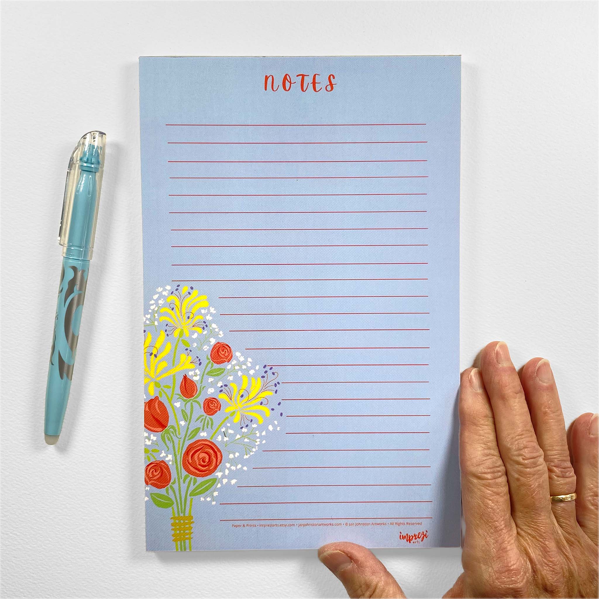 Roses & Honeysuckle Flower Notepads, 5.5 x 8.5 inches, 50 lined pages on easy to write paper.