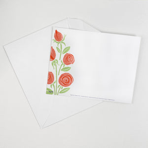 Roses Floral Note Card is 4.25 x 5.5 inches and comes 10 to a pack with envelopes.