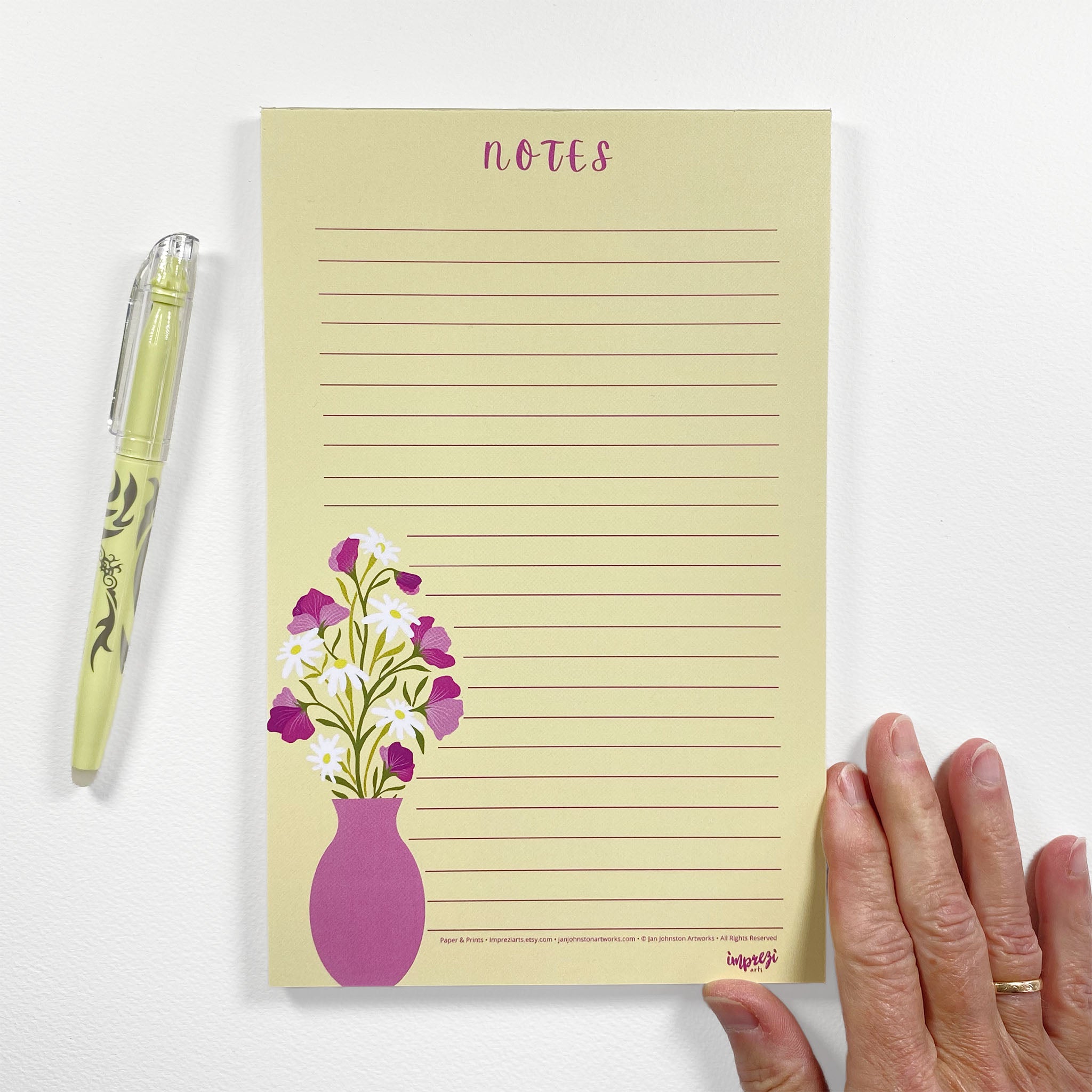 Sweet Pea and Daisy Flower Notepads, 5.5 x 8.5 inches, 50 lined pages on easy to write paper.