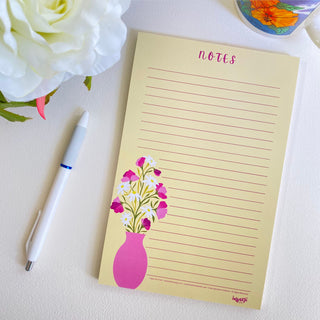 Sweet Pea and Daisy Flower Notepads, 5.5 x 8.5 inches, 50 lined pages on easy to write paper.